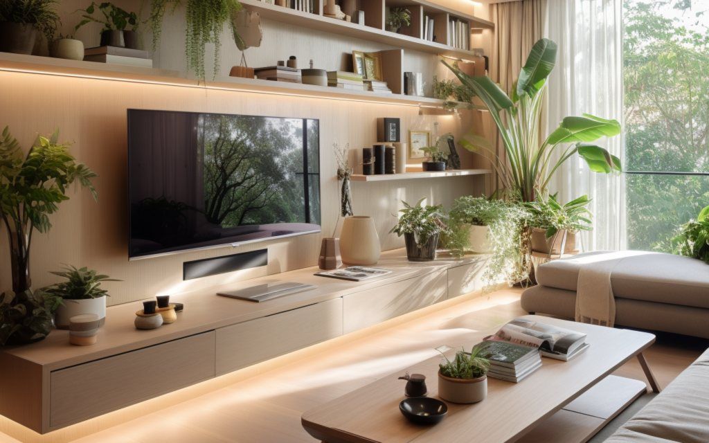 Painel de TV planejado com iluminação embutida